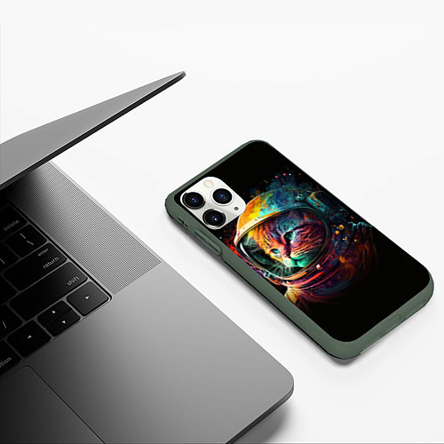Чехол iPhone 11 Pro матовый Кот в скафандре / 3D-Темно-зеленый – фото 3