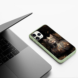 Чехол iPhone 11 Pro матовый Кот в доспехах, цвет: 3D-салатовый — фото 2