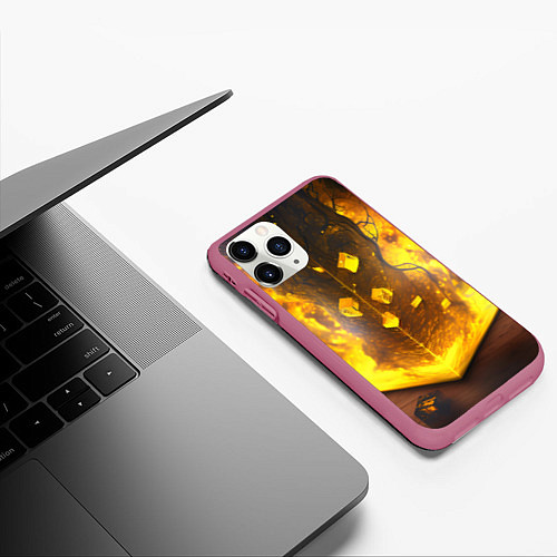 Чехол iPhone 11 Pro матовый Куб с огнём / 3D-Малиновый – фото 3