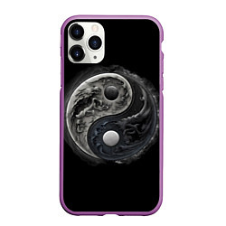 Чехол iPhone 11 Pro матовый Абстракция инь-янь, цвет: 3D-фиолетовый