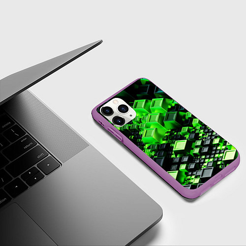 Чехол iPhone 11 Pro матовый Броня крипера из майнкрафт / 3D-Фиолетовый – фото 3