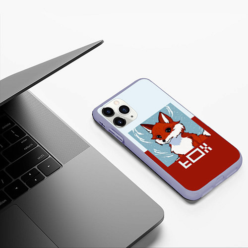 Чехол iPhone 11 Pro матовый Пиксельная лиса с надписью fox / 3D-Светло-сиреневый – фото 3