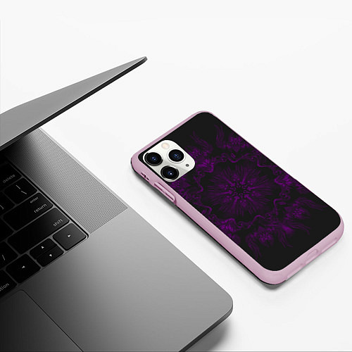 Чехол iPhone 11 Pro матовый Фиолетовый узор / 3D-Розовый – фото 3
