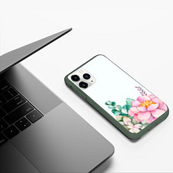 Чехол iPhone 11 Pro матовый Цветы нарисованные акварелью - снизу, цвет: 3D-темно-зеленый — фото 2