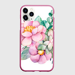 Чехол iPhone 11 Pro матовый Пастельные цветы - посередине, цвет: 3D-малиновый