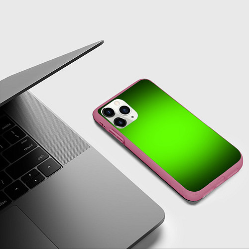 Чехол iPhone 11 Pro матовый Кислотный зеленый с градиентом / 3D-Малиновый – фото 3