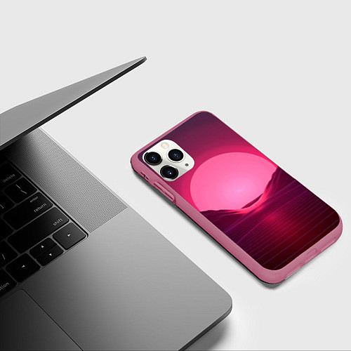 Чехол iPhone 11 Pro матовый Неоновый закат / 3D-Малиновый – фото 3