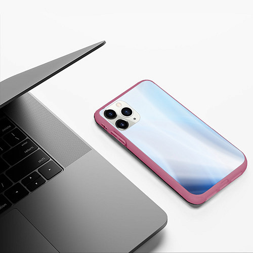 Чехол iPhone 11 Pro матовый Светлые синие и голубые волны / 3D-Малиновый – фото 3