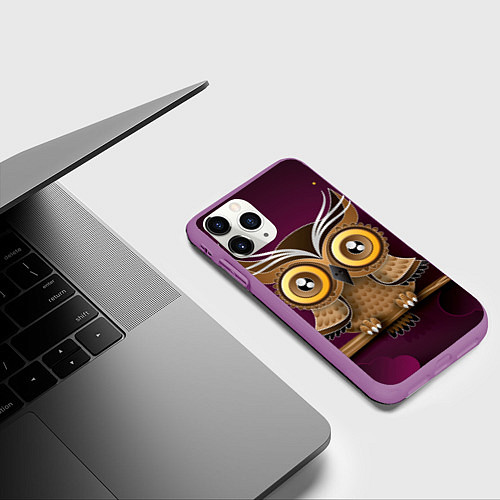 Чехол iPhone 11 Pro матовый Сова на фиолетовом фоне / 3D-Фиолетовый – фото 3