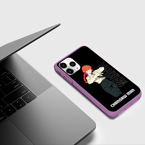 Чехол iPhone 11 Pro матовый Макима из аниме Человек бензопила / 3D-Фиолетовый – фото 3
