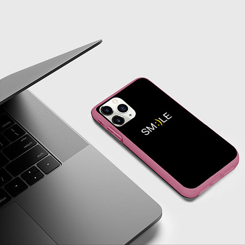 Чехол iPhone 11 Pro матовый Надпись smile / 3D-Малиновый – фото 3