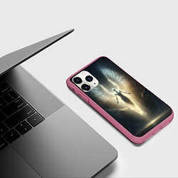 Чехол iPhone 11 Pro матовый Парящая девушка ангел, цвет: 3D-малиновый — фото 2
