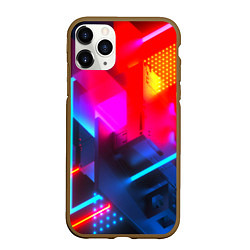 Чехол iPhone 11 Pro матовый Neon stripes color, цвет: 3D-коричневый