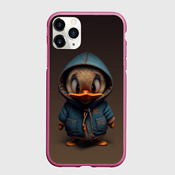 Чехол iPhone 11 Pro матовый Утёнок в капюшоне, цвет: 3D-малиновый