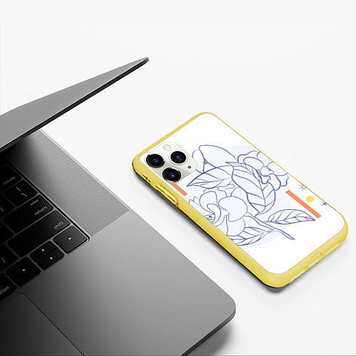 Чехол iPhone 11 Pro матовый Лайн цветов / 3D-Желтый – фото 3