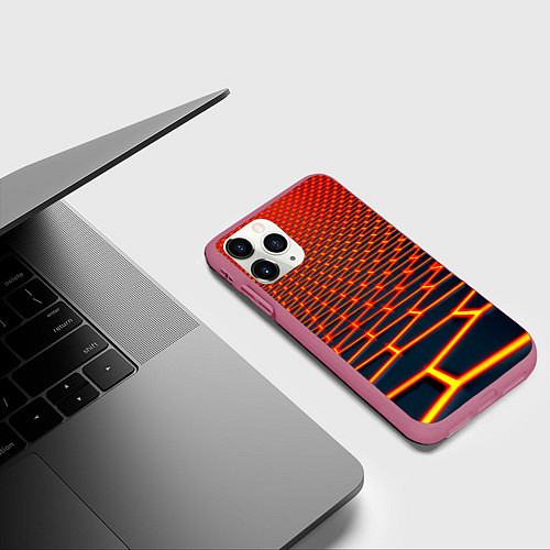 Чехол iPhone 11 Pro матовый Honeycomb yellow cyber / 3D-Малиновый – фото 3