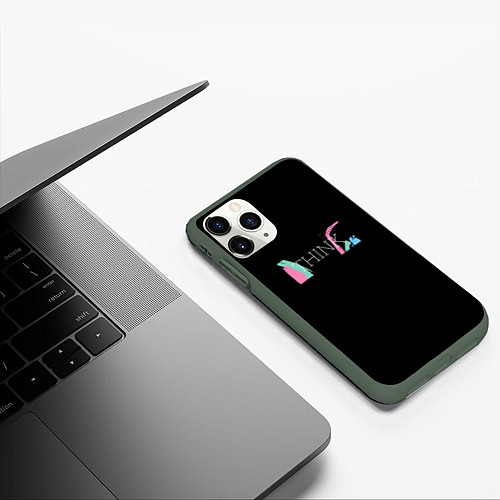 Чехол iPhone 11 Pro матовый Надпись think / 3D-Темно-зеленый – фото 3