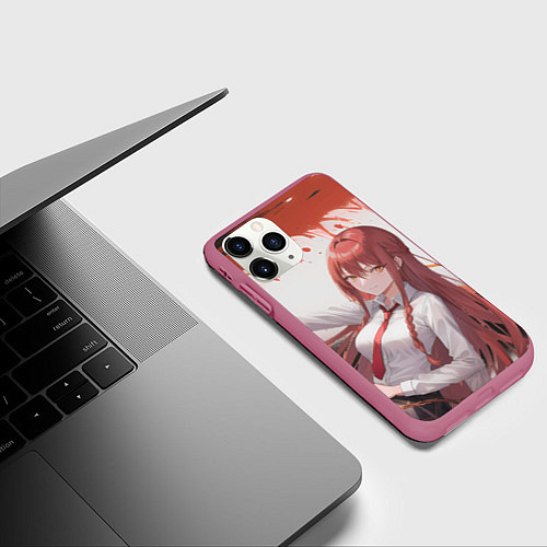 Чехол iPhone 11 Pro матовый Макима: Человек бензопила - Аниме / 3D-Малиновый – фото 3