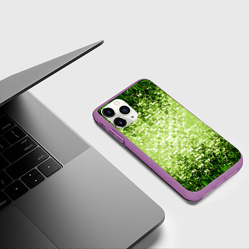 Чехол iPhone 11 Pro матовый Геометрическое зелёное искажение в пространстве / 3D-Фиолетовый – фото 3