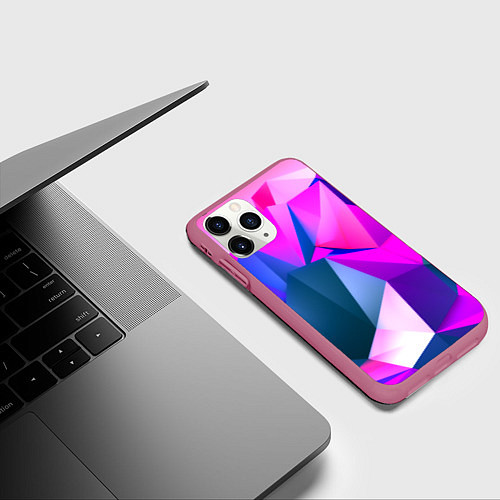 Чехол iPhone 11 Pro матовый Neon blue polygons / 3D-Малиновый – фото 3