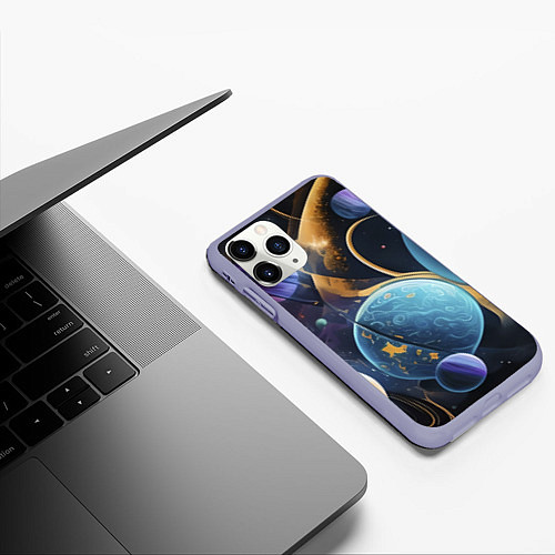 Чехол iPhone 11 Pro матовый Планеты во вселенной / 3D-Светло-сиреневый – фото 3