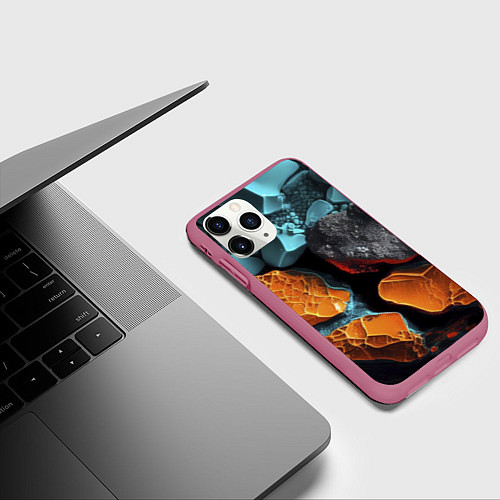 Чехол iPhone 11 Pro матовый Цветные камни / 3D-Малиновый – фото 3