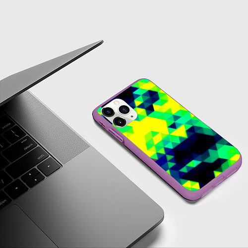Чехол iPhone 11 Pro матовый Yellow green texture / 3D-Фиолетовый – фото 3