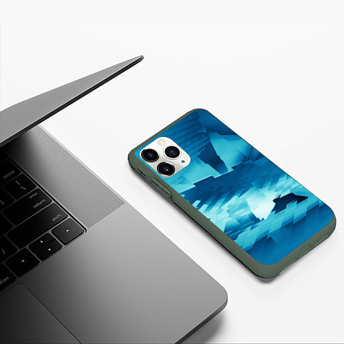 Чехол iPhone 11 Pro матовый Абстрактные светло-синие кубы и другие фигуры / 3D-Темно-зеленый – фото 3