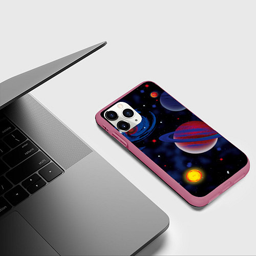 Чехол iPhone 11 Pro матовый Планеты / 3D-Малиновый – фото 3