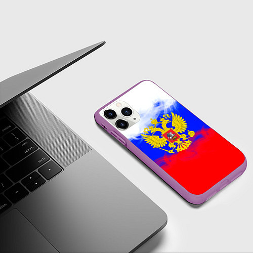 Чехол iPhone 11 Pro матовый Russia флаг герб / 3D-Фиолетовый – фото 3