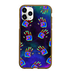 Чехол iPhone 11 Pro матовый Тепловизор: ладони - неоновый фон - паттерн, цвет: 3D-коричневый