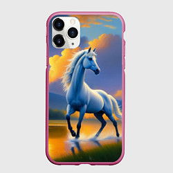 Чехол iPhone 11 Pro матовый Белая лошадь на рассвете, цвет: 3D-малиновый