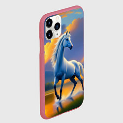 Чехол iPhone 11 Pro матовый Белая лошадь на рассвете, цвет: 3D-малиновый — фото 2