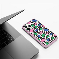 Чехол iPhone 11 Pro матовый Леопардовые пятна ярких цветов, цвет: 3D-розовый — фото 2