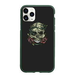 Чехол iPhone 11 Pro матовый Зеленый череп с розами, цвет: 3D-темно-зеленый