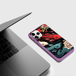 Чехол iPhone 11 Pro матовый Узор с японскими карпами кои, цвет: 3D-фиолетовый — фото 2
