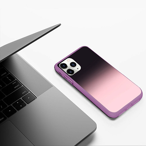 Чехол iPhone 11 Pro матовый Градиент: от черного к розовому / 3D-Фиолетовый – фото 3