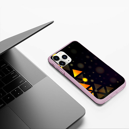Чехол iPhone 11 Pro матовый Светящиеся треугольники боко / 3D-Розовый – фото 3