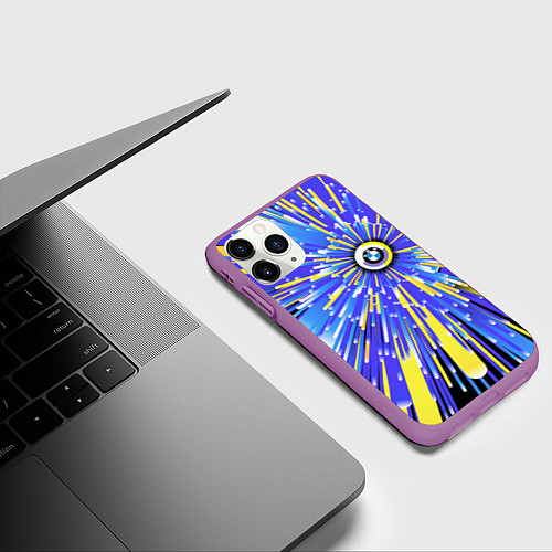 Чехол iPhone 11 Pro матовый BMW - neon pattern - Germany / 3D-Фиолетовый – фото 3