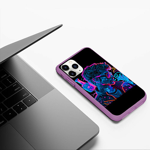 Чехол iPhone 11 Pro матовый Парень в неоновых очках / 3D-Фиолетовый – фото 3