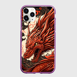Чехол iPhone 11 Pro матовый Японский краcный дракон, цвет: 3D-фиолетовый