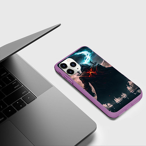 Чехол iPhone 11 Pro матовый Путь воина нейросеть / 3D-Фиолетовый – фото 3