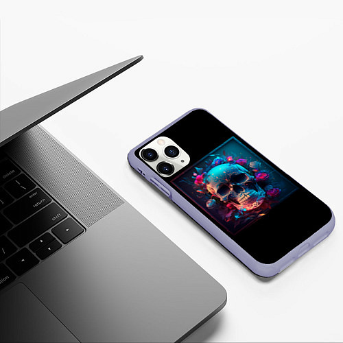 Чехол iPhone 11 Pro матовый Неоновый мексиканский череп / 3D-Светло-сиреневый – фото 3