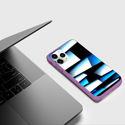 Чехол iPhone 11 Pro матовый Решетка из линий и полос / 3D-Фиолетовый – фото 3