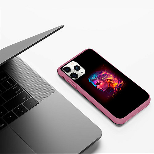 Чехол iPhone 11 Pro матовый Неоновая девушка II / 3D-Малиновый – фото 3