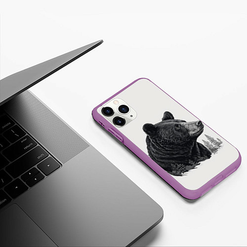 Чехол iPhone 11 Pro матовый Нарисованный медведь / 3D-Фиолетовый – фото 3