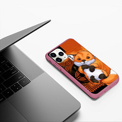 Чехол iPhone 11 Pro матовый Fox cub, цвет: 3D-малиновый — фото 2