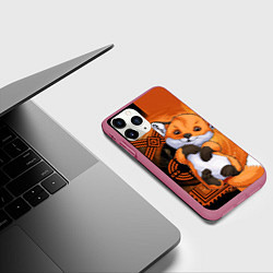 Чехол iPhone 11 Pro матовый Fox cub, цвет: 3D-малиновый — фото 2