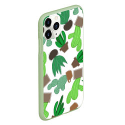 Чехол iPhone 11 Pro матовый Кактусы в горшках - паттерн, цвет: 3D-салатовый — фото 2