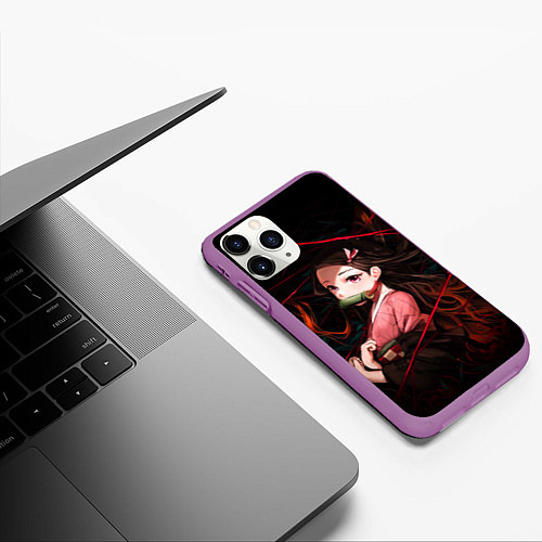 Чехол iPhone 11 Pro матовый Nezuko Demon Slayer art / 3D-Фиолетовый – фото 3